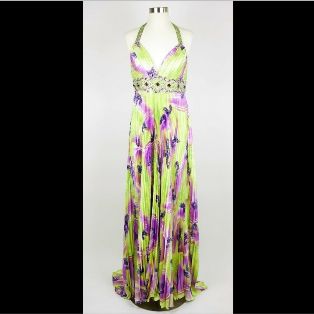 TIFFANY DESIGNS Green & purple beaded formal dress